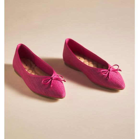 NWT Women's Birdies The Goldfinch Raspberry Pointed Toe Rafia Flats size 6.5 - Picture 1 of 6